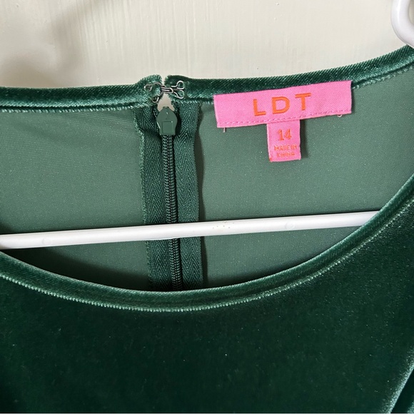 LDT Hannah Emerald Velvet Mini Holiday Dress Size 14 Belted Puff Long Sleeve - Picture 12 of 12